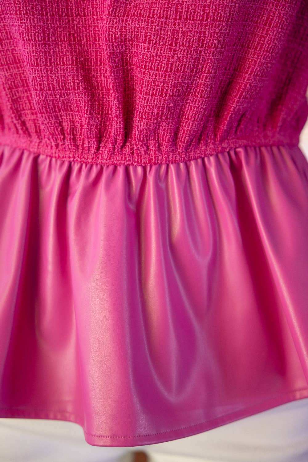 Tweed and Faux Leather Mixed Peplum Top