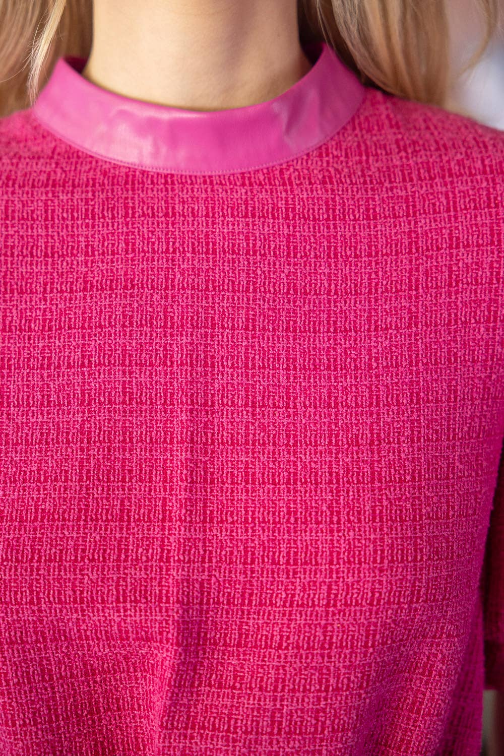 Tweed and Faux Leather Mixed Peplum Top