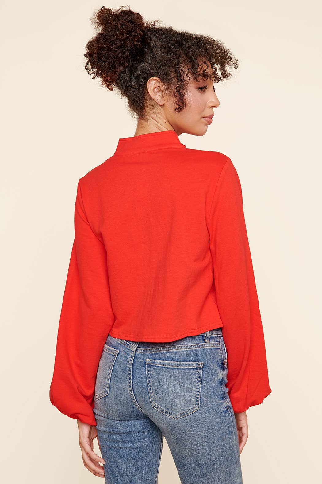 Deanna Half Zip Crop Top-Red