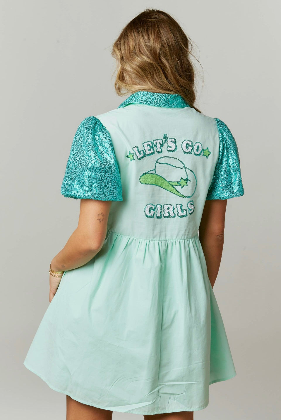 Western Let's Go Girls Sequin Patch Dress