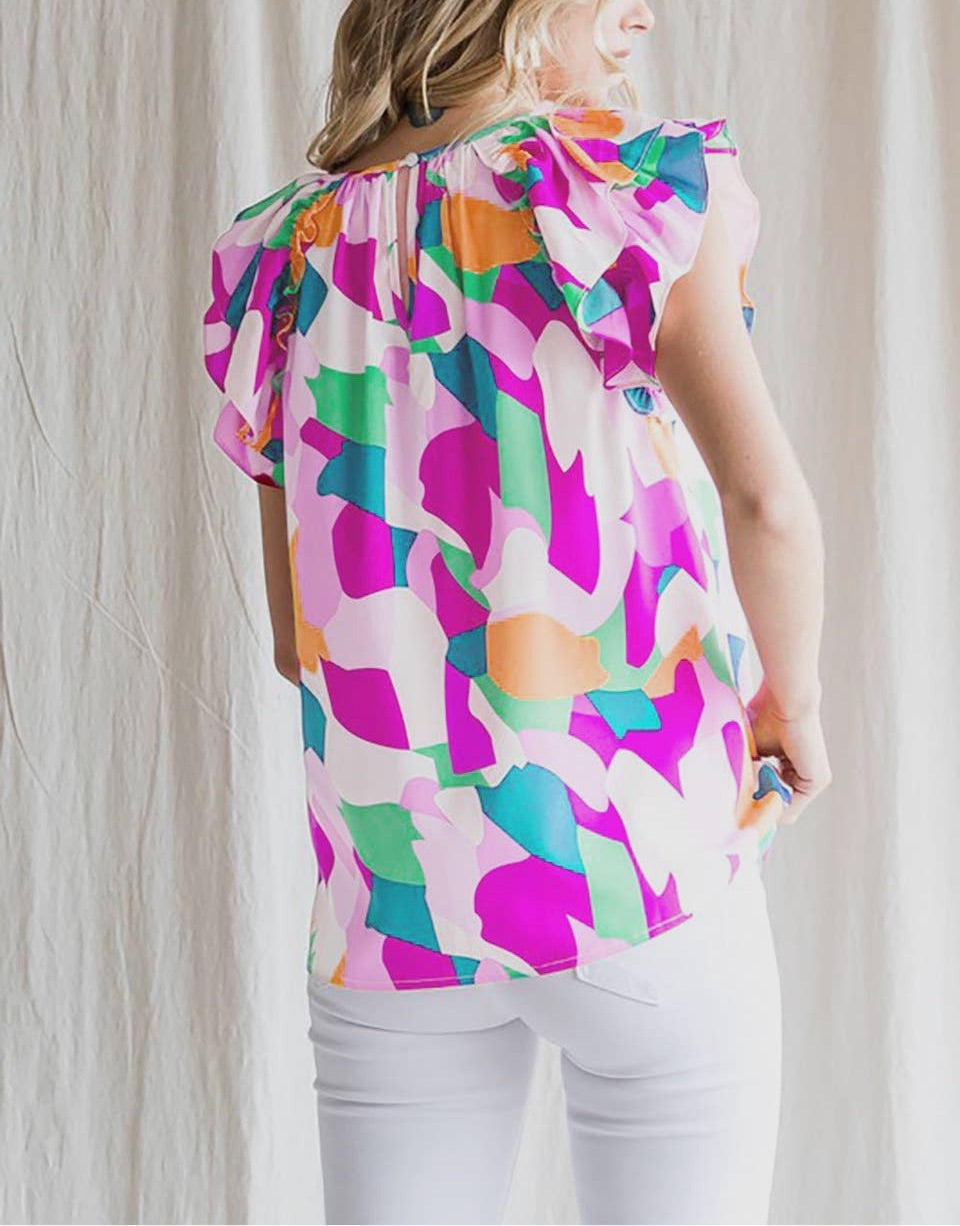 Ruffle Sleeve Blouse- FINAL SALE
