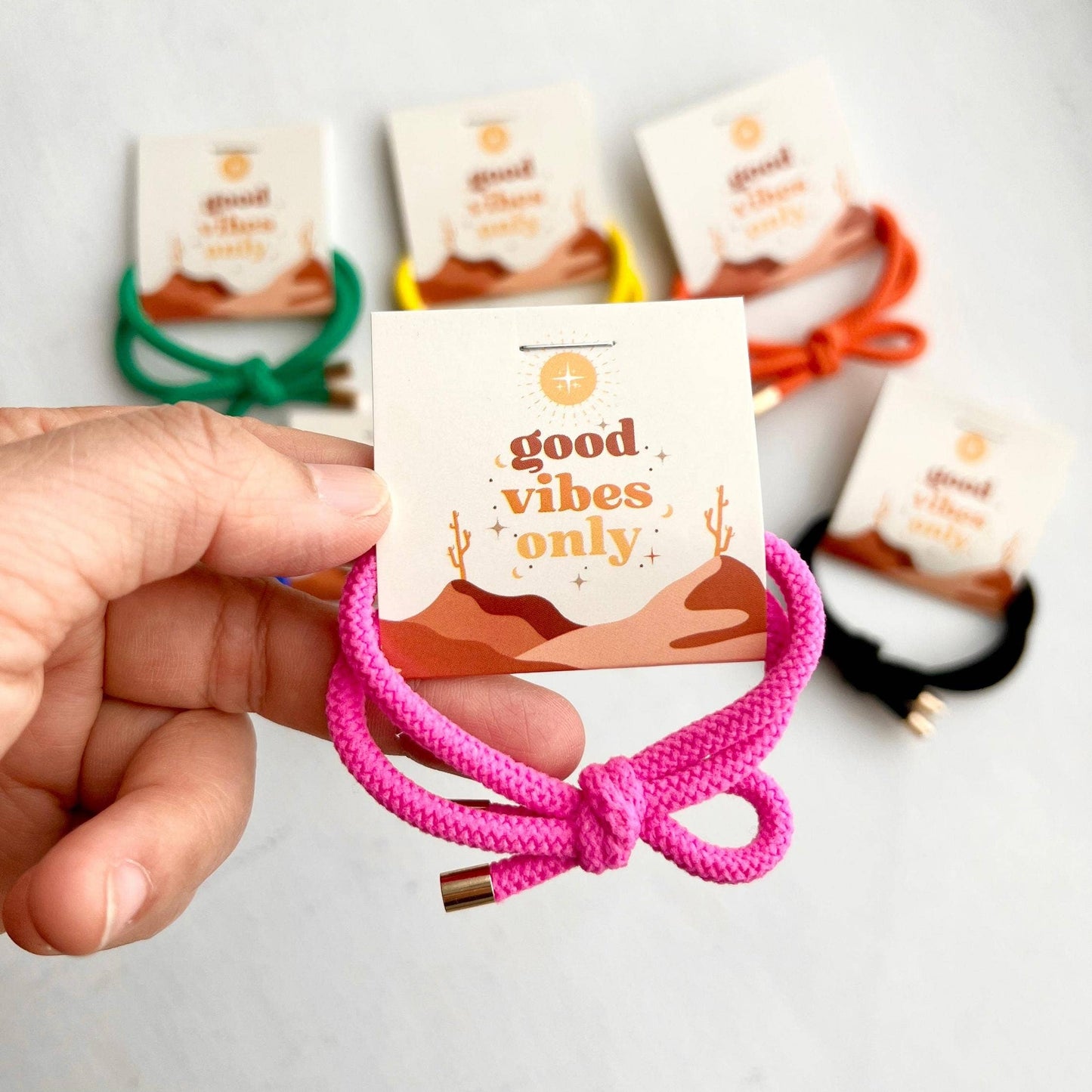 Thank You Gifts "Good Vibes" Boho Shoelace Elastic Hair Tie
