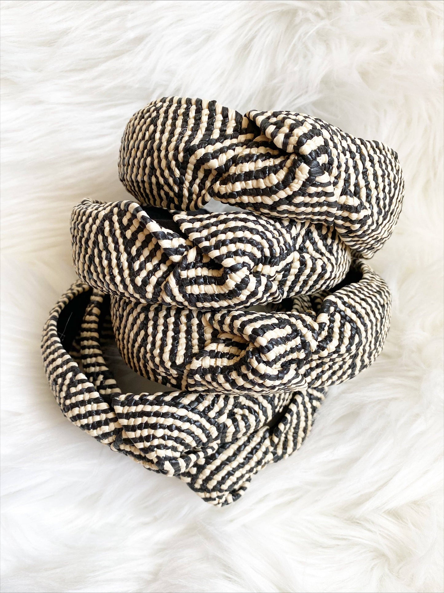 Black and White Raffia Headband