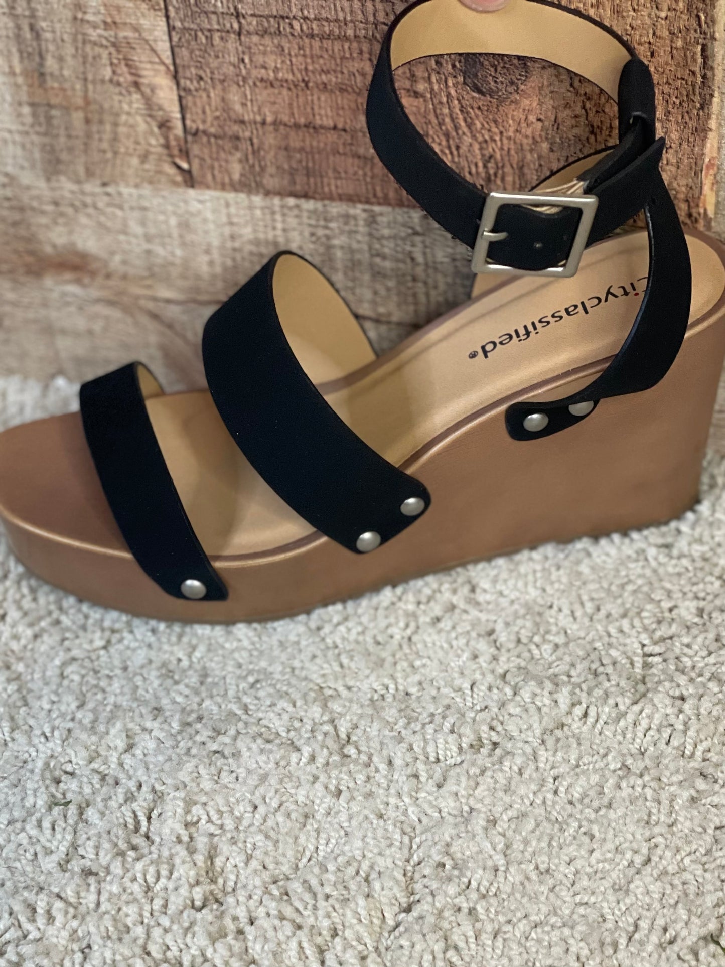 Studded Detail Wedge- Black- FINAL SALE