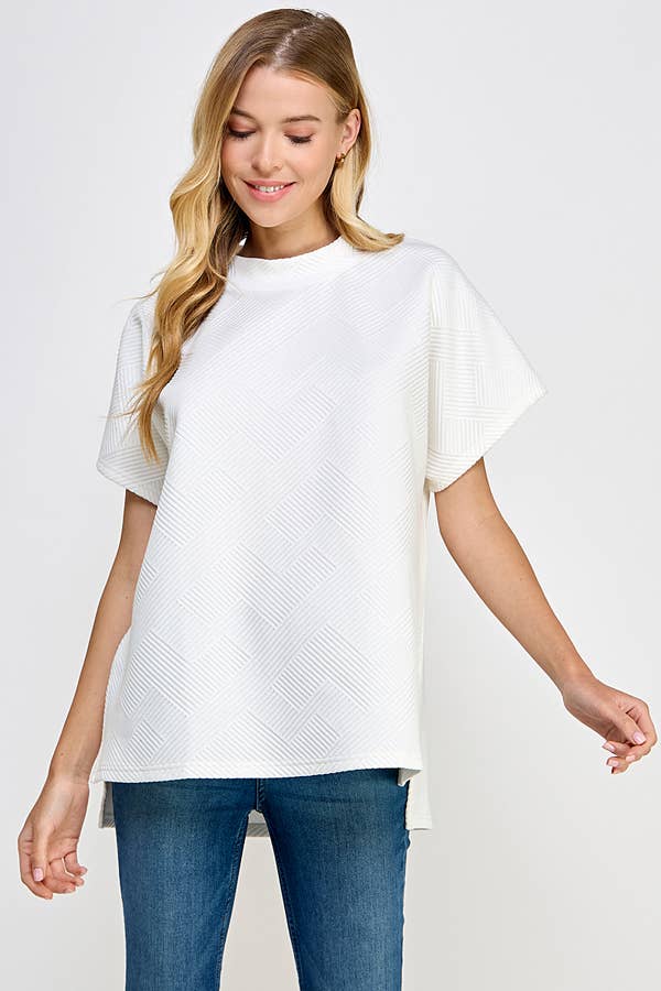 Drop Shoulder Quilted Top- White- FINAL SALE