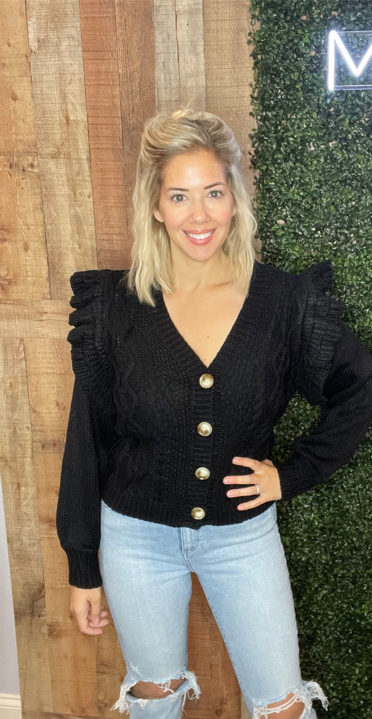 Black Ruffle Shoulder Cardi- FINAL SALE