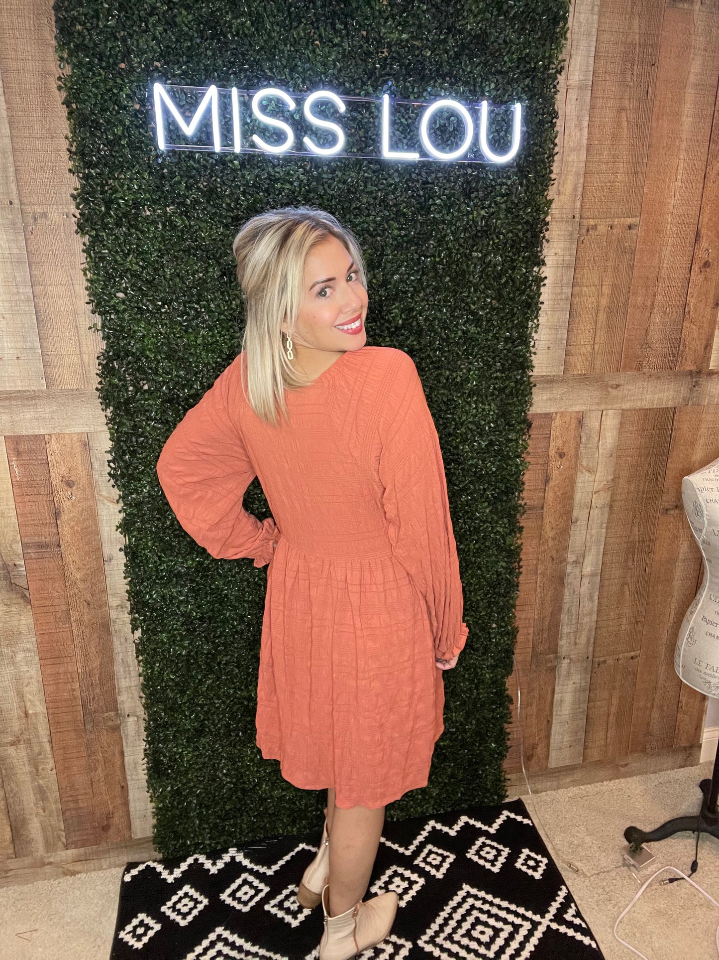 Solid Smocked Detail Dress