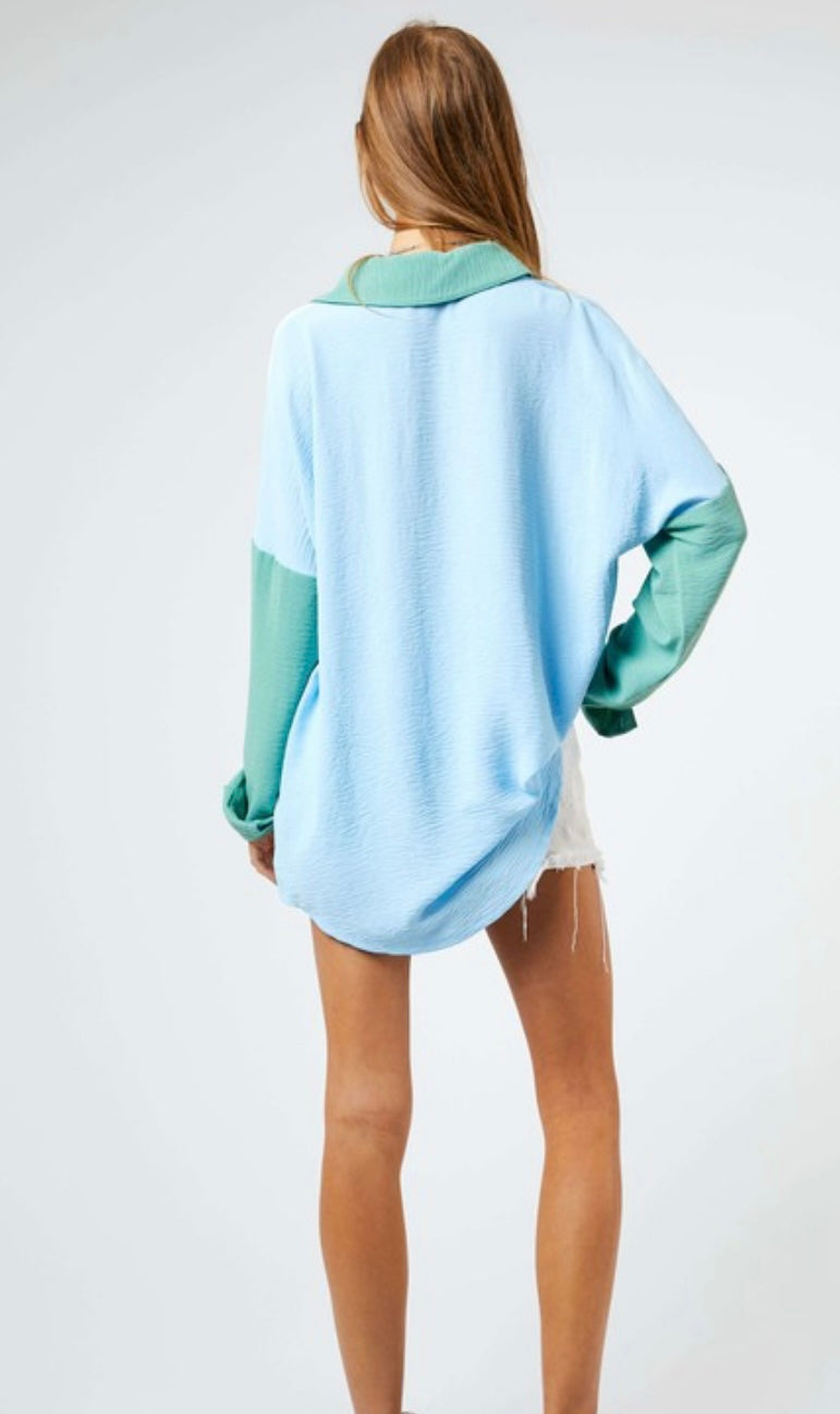 Pastel Color Block Button Down