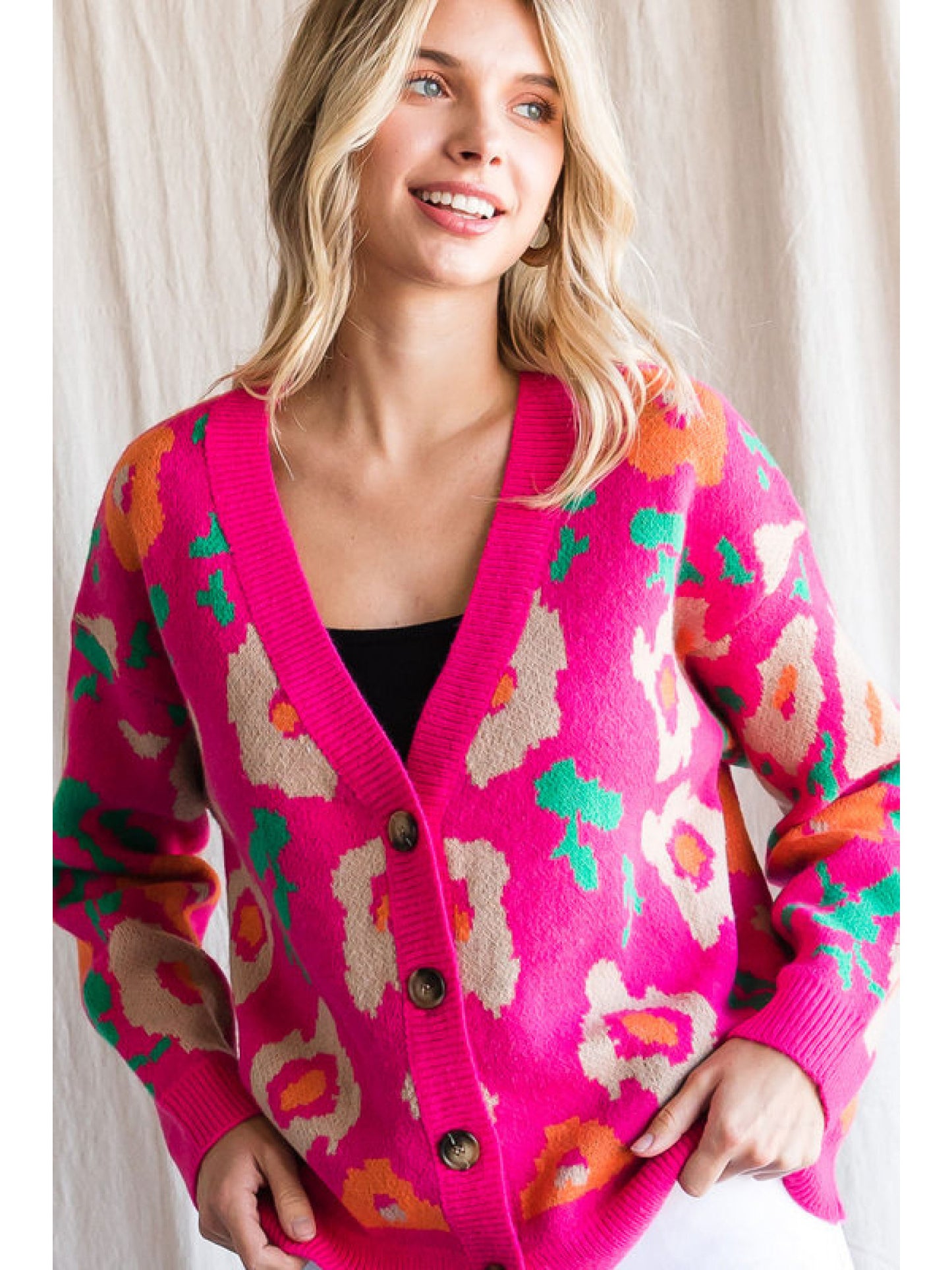 Hot Pink Floral Cardigan
