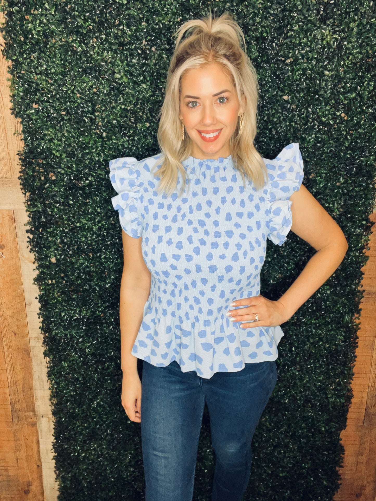 Smocked Spotted Print Top- FINAL SALE
