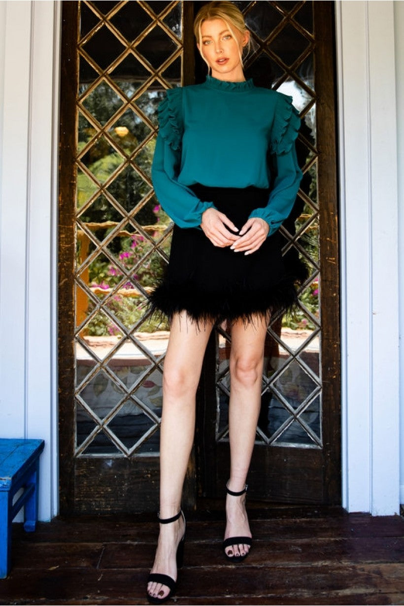 Teal Ruffle Shoulder Top