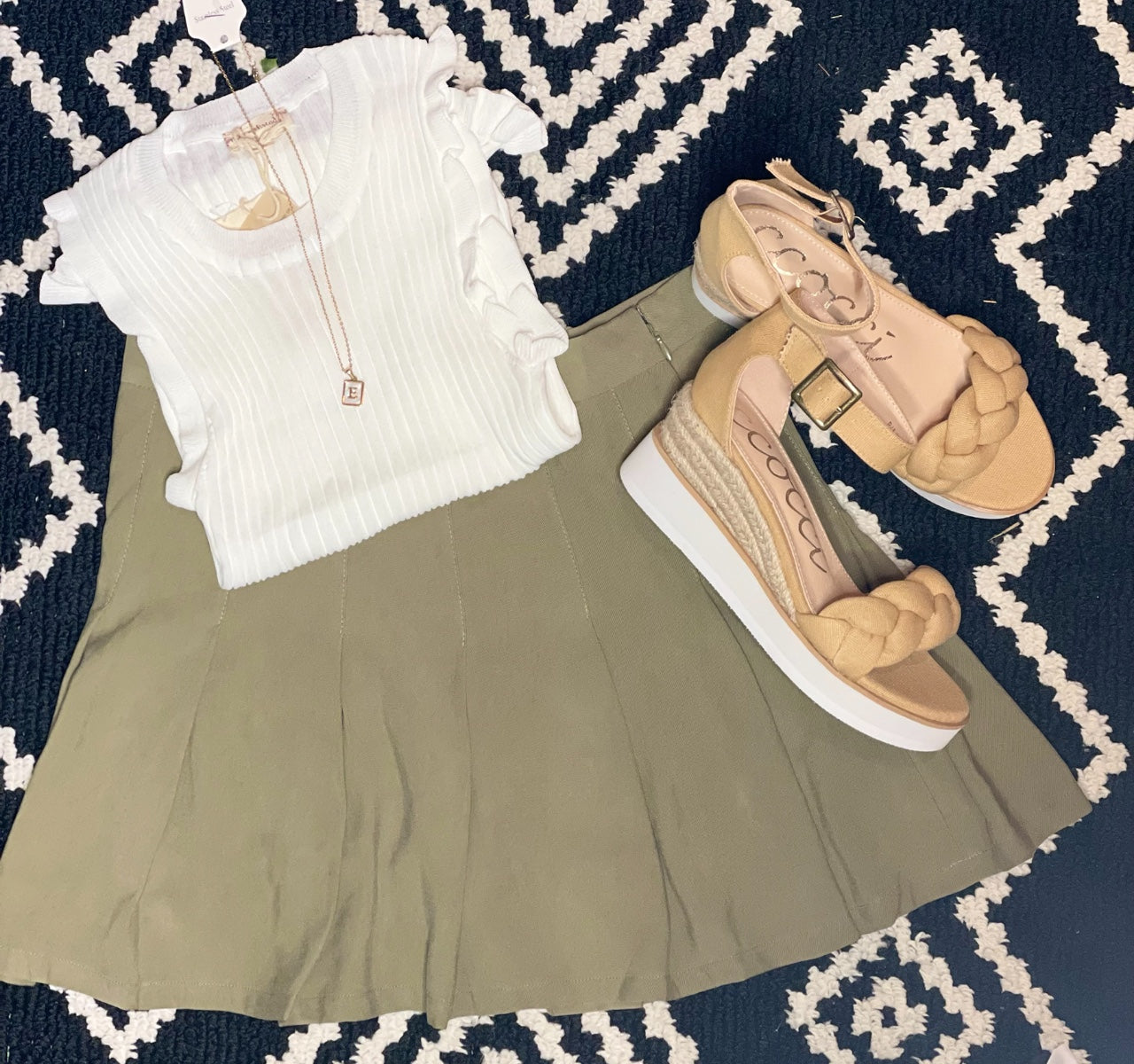 Pleated Mini Skirt- Olive- FINAL SALE