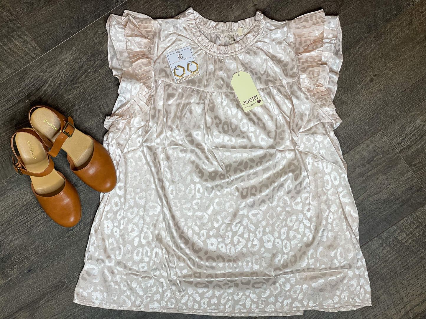 Pearl Leopard Satin Blouse- Plus