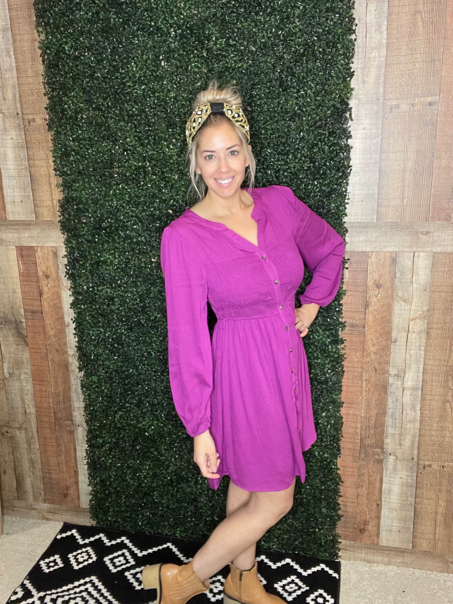 Magenta Button Front Dress- FINAL SALE