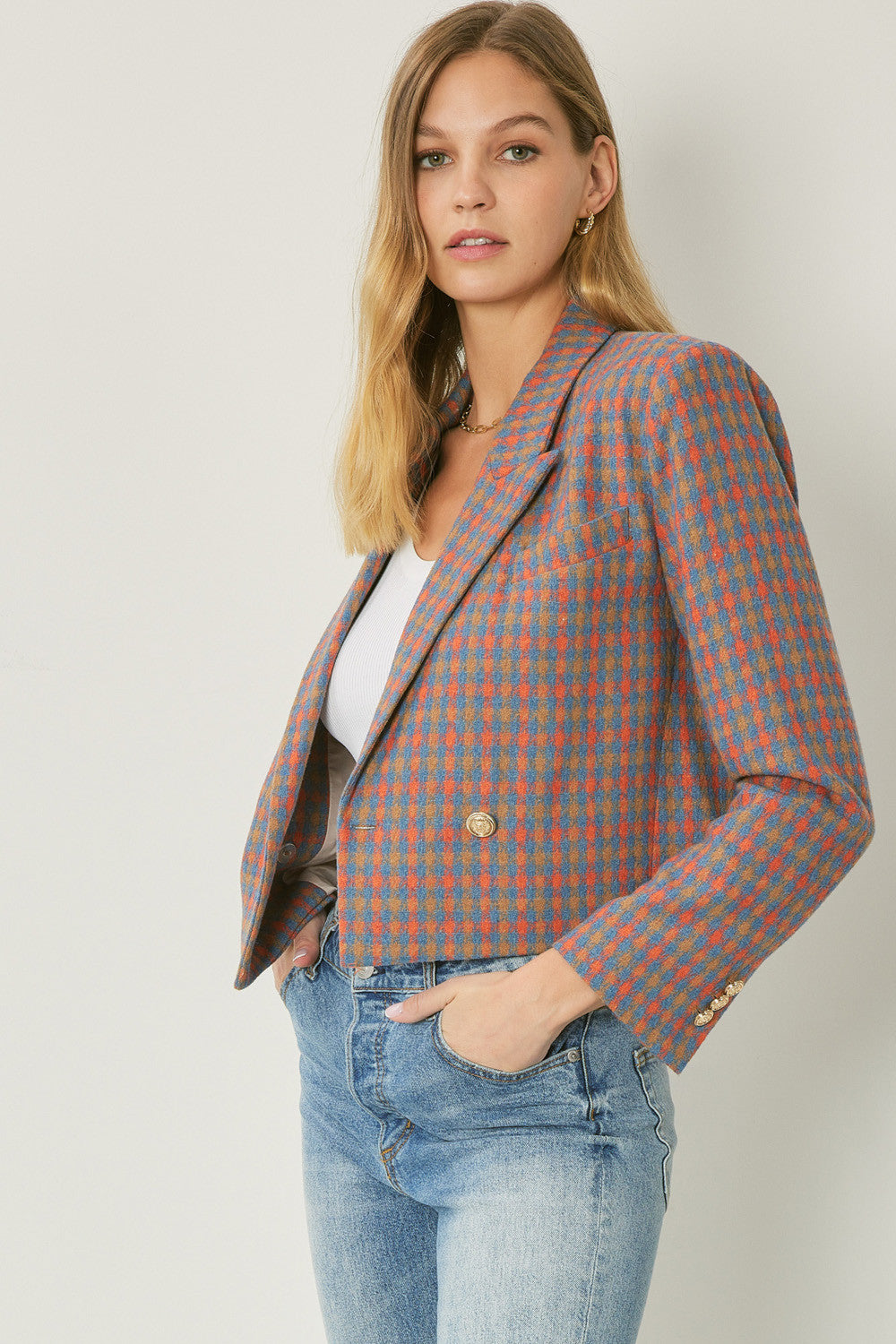 Camel Plaid Blazer-FINAL SALE
