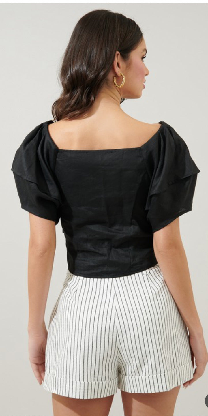 Linen Puff Sleeve Top