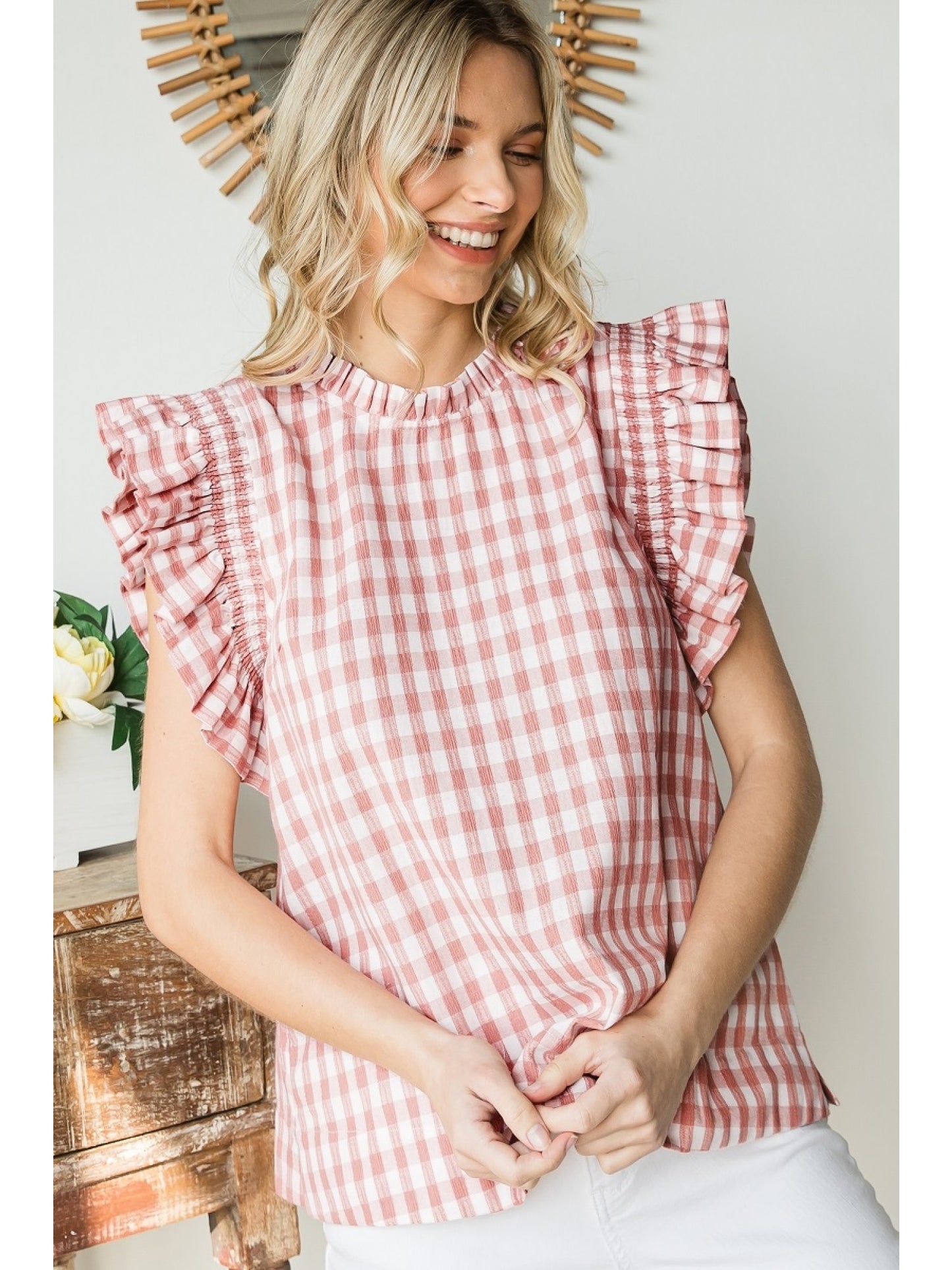 Mock Neck Gingham