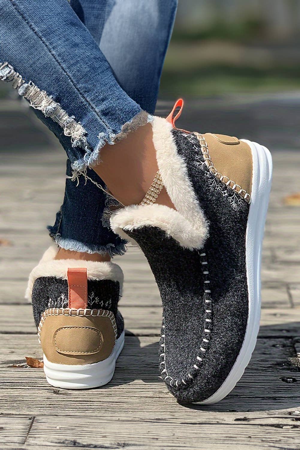 Suede Stitching Patchwork Plush Lined Anklet Boots: Beige / (US 8)39