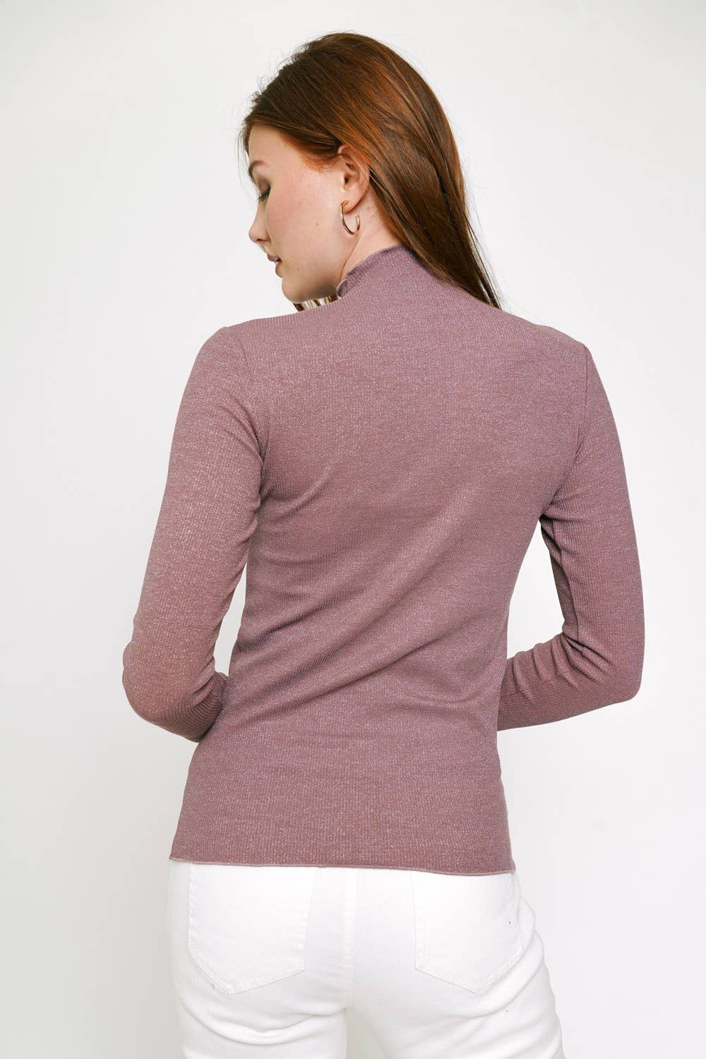 Mock Neck Top: Dark Mauve