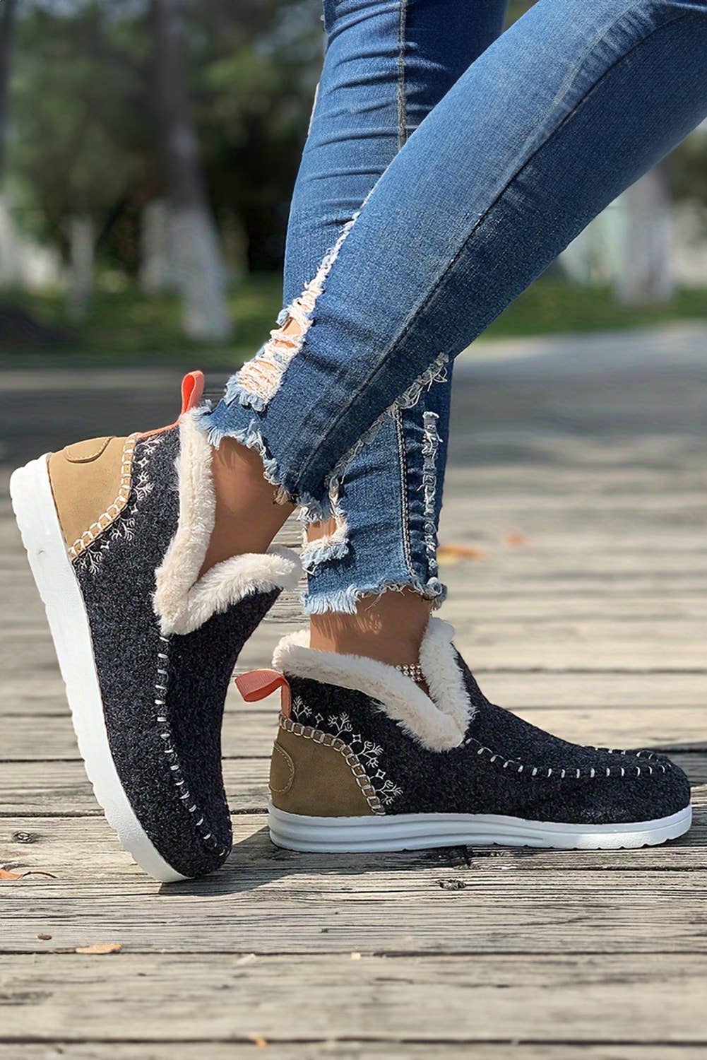 Suede Stitching Patchwork Plush Lined Anklet Boots: Beige / (US 8)39