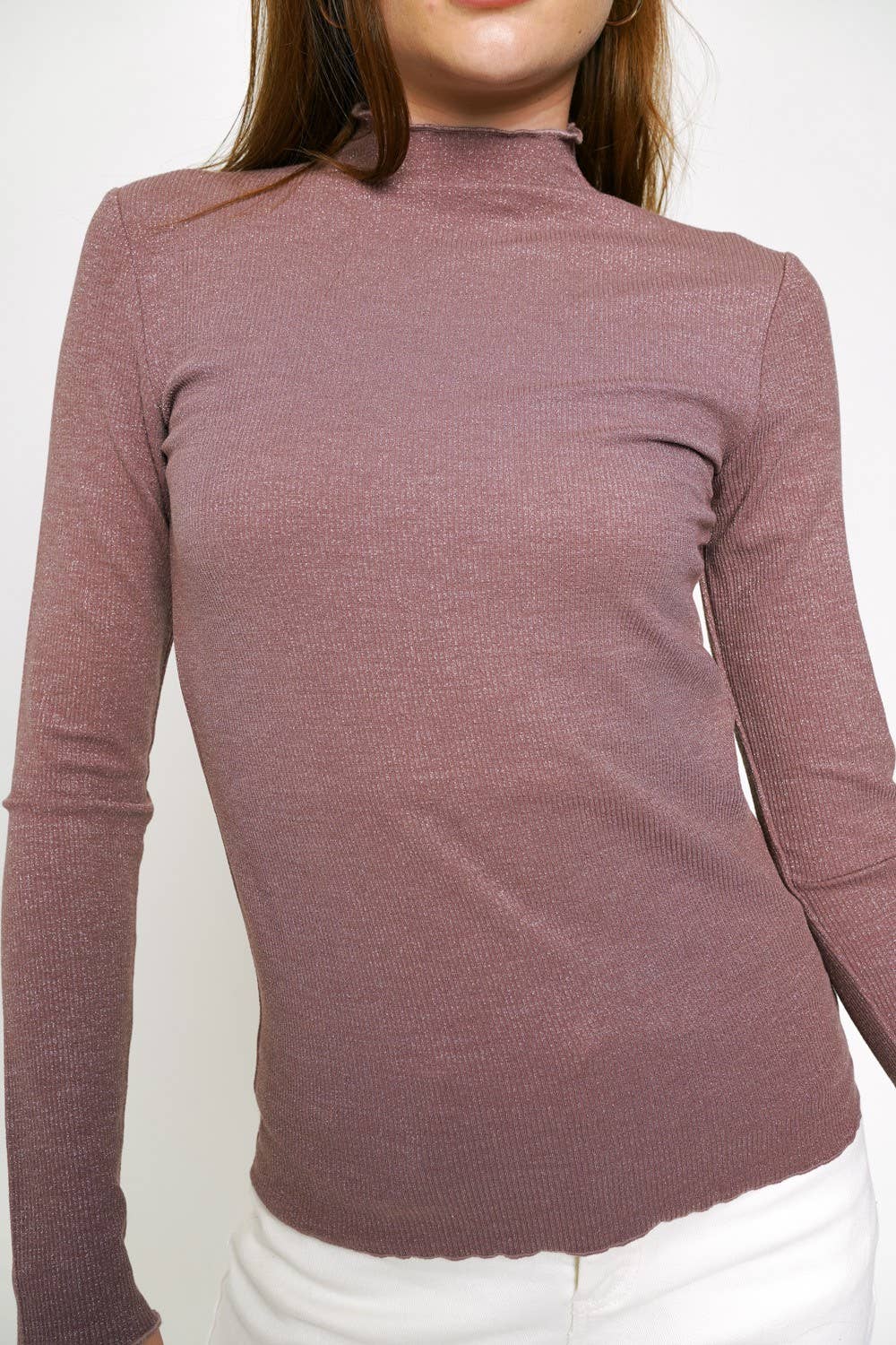 Mock Neck Top: Dark Mauve