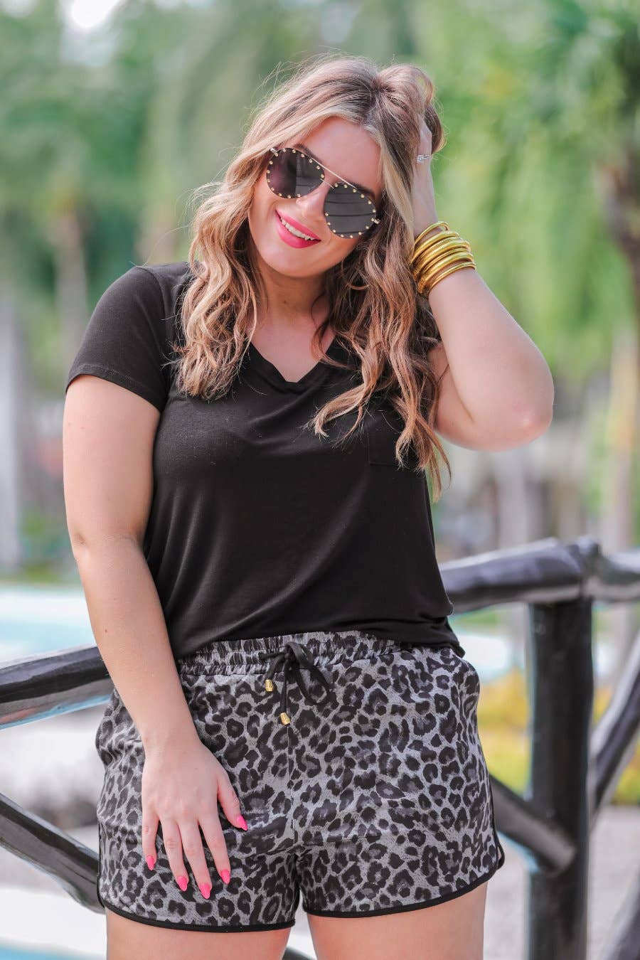 Spot On Leopard Drawstring Everyday Shorts: Charcoal / Small