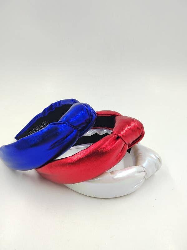 Vegan PU Leather knotted Headband- Blue