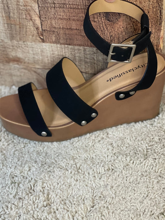 Studded Detail Wedge- Black- FINAL SALE