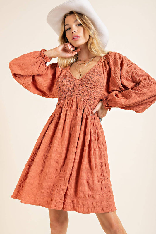 Solid Smocked Detail Dress