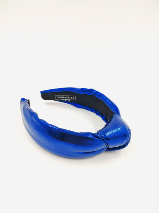 Vegan PU Leather knotted Headband- Blue