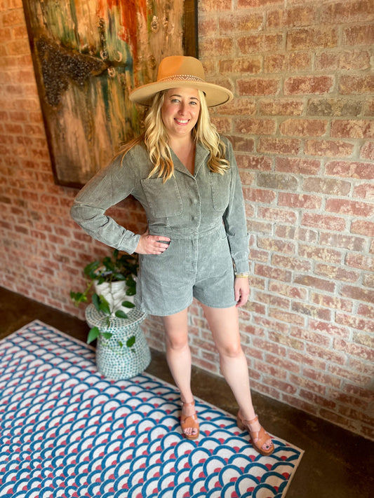 Corduroy Olive Romper