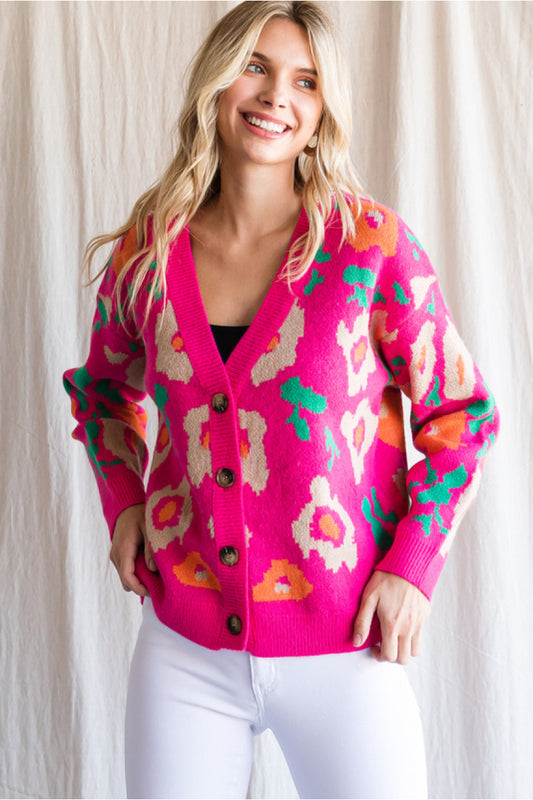 Hot Pink Floral Cardigan