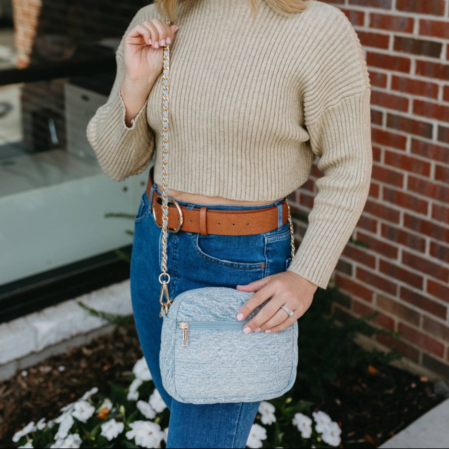Acid Washed Denim Quilted Crossbody