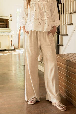 Tassel Tie Waist Linen Pants- FINAL SALE
